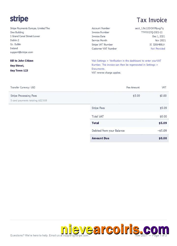 USA Stripe invoice